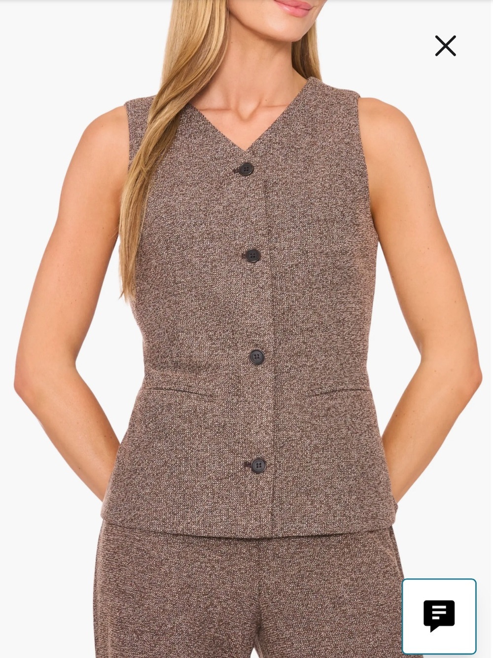NWT Halogen Sz Large Women’s Brown Tweed V-neck Vest Business Work Top Ret $89!